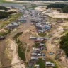 Imagem aérea do Rio Solimões com nível baixo de água