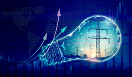 Lâmpada simbólica com foto de linhas de transmissão de alta tensão Lâmpada simbólica com foto de linhas de transmissão de alta tensão