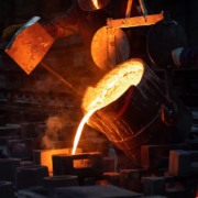 Processo de fundi&ccedil;&atilde;o de metal de alta temperatura em uma f&aacute;brica metal&uacute;rgica