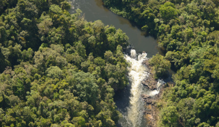 Fotografia aérea de um rio e uma floresta densa de Mata Atlântica Fotografia aérea de um rio e uma floresta densa de Mata Atlântica
