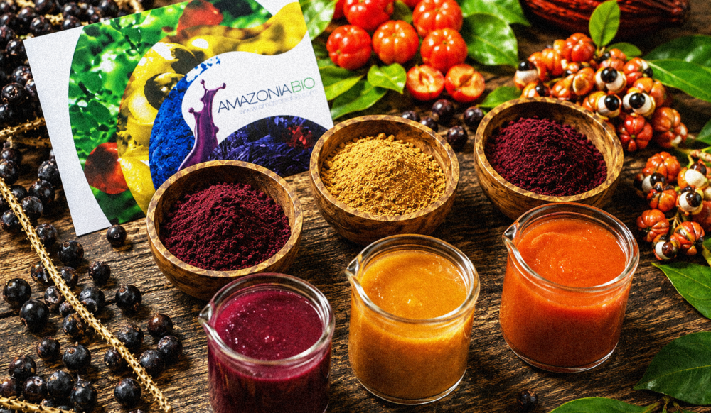 Produtos em pó e purês da Amazonia Bio produzidos a partir de frutas amazônicas
