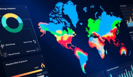 Painel com mapa e gráficos e cores indicando calor Painel com mapa e gráficos e cores indicando calor