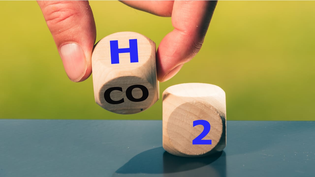 Ilustração mostra o CO2 sendo substituído por H2, o símbolo do hidrogênio